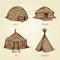 Ethnic homes of different nations. Vector drawing