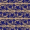 Ethnic knitted beige and blue seamless pattern