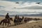 Ethnic Mongols in the steppe on horseback. Neural network AI generated