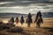 Ethnic Mongols in the steppe on horseback. Neural network AI generated