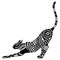 Ethnic patterned ornate decorative cat silhouette. Black and white hand drawn doodle illustration.