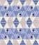 Ethnic seamless patchwork pattern in beige and cornflower blue colors. Geometric tribal ornament.