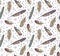 Ethnic seamless pattern with Feathers and chaotic dots and triangles. Vector illustration