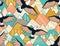 Ethnic seamless pattern with with mountains and eagles. Bright ornamental vector background.