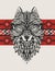 Ethnic totem of a wolf. Indian wolf. A tattoo of a wolf with an ornament. Hand Drawn vector illustration