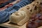 Ethnic wooden carved masks on retail market