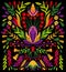 Ethno folk decorative floral ornament. Symmetry specular composition. Drawing abstract ornament