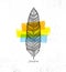 Ethno Tribal Feather Creative Vector Illustration On Rough Background. Stylish Handmade Design Element