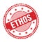 ETHOS text written on red grungy round stamp