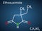 Ethosuximide, C7H11NO2 molecule. It is succinimide based anticonvulsant, useful in the treatment of absence seizures. Structural