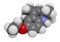 Ethoxyquin antioxidant food preservative molecule. Also used to control scald on pears. 3D rendering. Atoms are represented as.