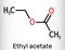 Ethyl acetate, ethyl ethanoate, C4H8O2 molecule. It is acetate ester formed between acetic acid and ethanol. Skeletal chemical