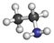 Ethylamine organic base molecule. 3D rendering. Atoms are represented as spheres with conventional color coding: hydrogen white.