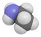 Ethylamine organic base molecule. 3D rendering. Atoms are represented as spheres with conventional color coding: hydrogen (white