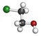 Ethylene chlorohydrin molecule. Side product formed during ethylene oxide sterilization. 3D rendering. Atoms are represented as