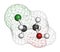 Ethylene chlorohydrin molecule. Side product formed during ethylene oxide sterilization. 3D rendering. Atoms are represented as