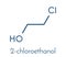 Ethylene chlorohydrin molecule. Side product formed during ethylene oxide sterilization. Skeletal formula.