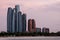 Etihad Towers and Bab Al Qasar Hotel at Sunset, Corniche Abu Dhabi, UAE