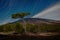 Etna Volcano And Big Pine Against Star Trails, Sicily