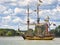 Etoile du Roy, a three-masted sixth-rate frigate, warship moored on the Seine river for Armada exhibition in France