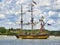 Etoile du Roy, a three-masted sixth-rate frigate, warship moored on the Seine river for Armada exhibition in France