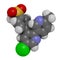 Etoricoxib drug molecule. 3D rendering. Atoms are represented as spheres with conventional color coding: hydrogen white, carbon