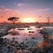 Etosha National Park landscape with pond water