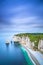 Etretat Aval cliff and rocks landmark and ocean . Normandy, France.