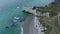 Etretat Cliffs Birds Eye Overhead View with Sea Gulls above shoreline and Ruff Ocean Waves