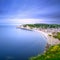 Etretat village. Aerial view from the cliff. Normandy, France.