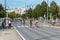 Etterbeek, Brussels Capital Region - Belgium - Pedestrians and cyclists at the Avenue de Tervuren during the car free sunday