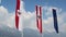 EU, Austrian, Tyrol flags wave, popular European mountain resort