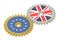 EU and Britain flags on a gears, 3D