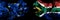 Eu, European union vs South Africa, African smoke flags placed side by side. Thick colored silky smokes abstract flags