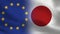 EU and Japan Realistic Half Flags Together