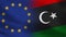 EU and Libya Realistic Half Flags Together
