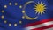 EU and Malaysia Realistic Half Flags Together