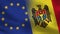 EU and Moldova Realistic Half Flags Together