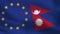EU and Nepal Realistic Half Flags Together