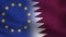 EU and Qatar Realistic Half Flags Together