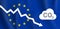 EU reducing co2 carbon dioxide emission  graph down european union flag background vector
