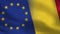 EU and Romania Realistic Half Flags Together