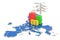 EU travel concept. European Union flag on map with suitcases and