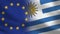 EU and Uruguay Realistic Half Flags Together