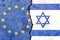 EU vs Israel flags on cracked wall, political conflict concept