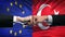 EU vs Turkey conflict, international relations crisis, fists on flag background