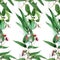 Eucaliptus floral botanical flowers. Watercolor background illustration set. Seamless background pattern.