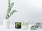 Eucalyptus branches bouquet in vase and Aromatic home perfume candles, air freshener. Home Interior comfort element and