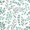 Eucalyptus leaves colorful seamless pattern. Foliage, green floral texture. Hand drawn plant branches and twigs