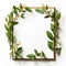 Eucalyptus text frame branches with leaves and flowers on white background